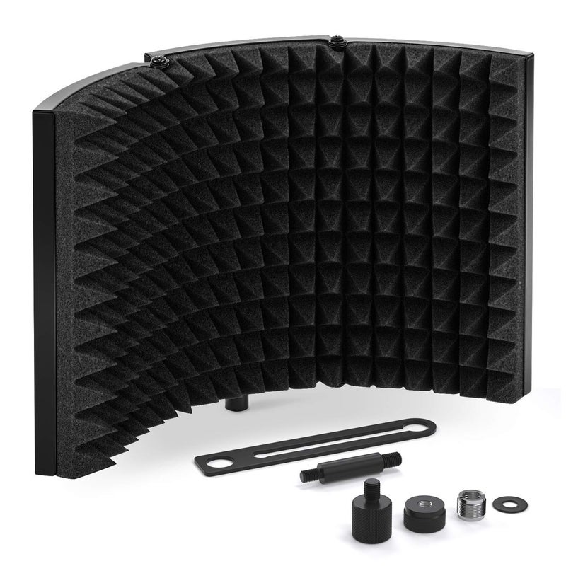 TONOR Microphone Isolation Shield, Studio Mic Sound Absorbing Foam Reflector for Any Condenser Microphone Recording Equipment Studio, Black - Image 1